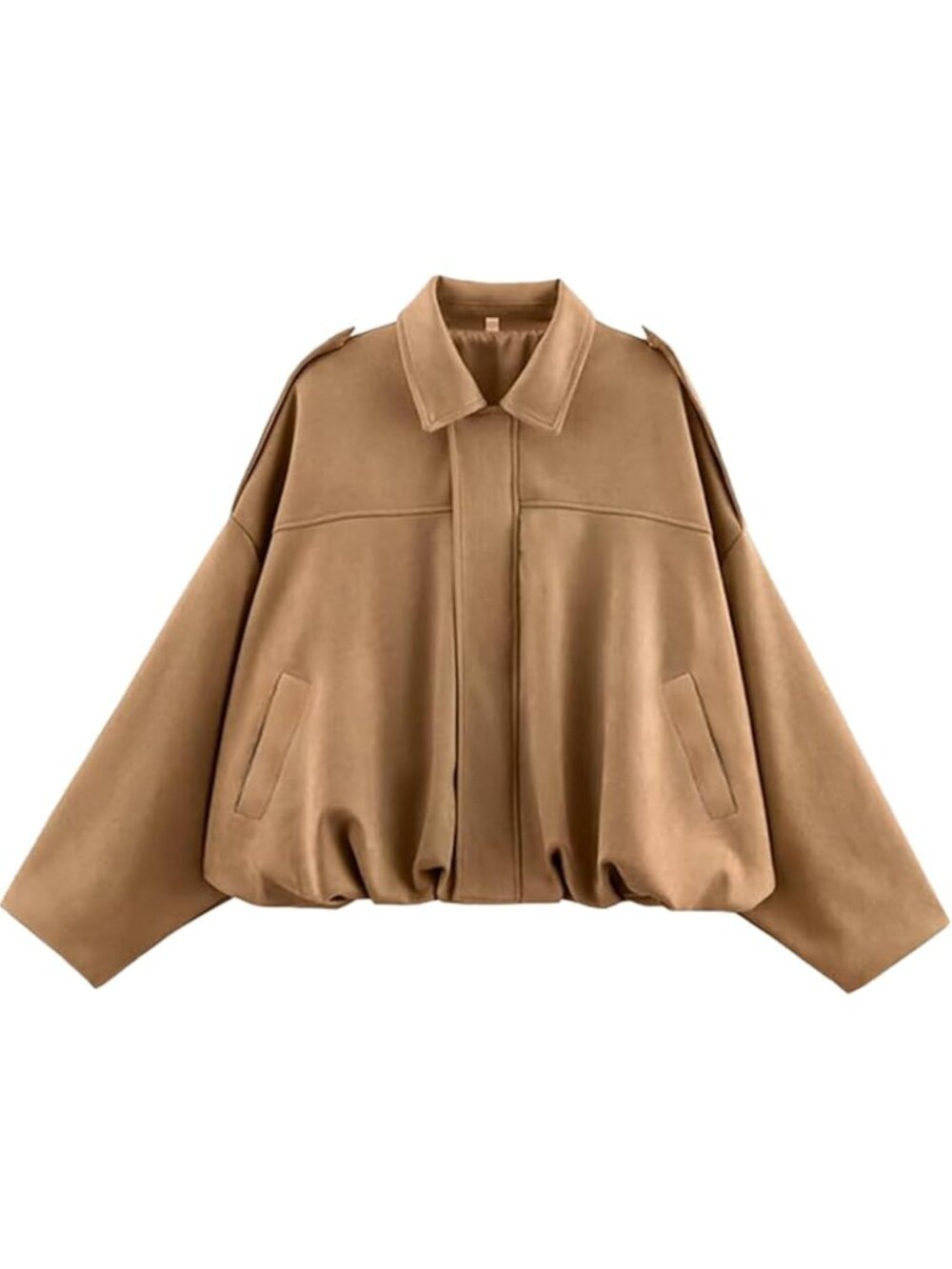 Women's Khaki Faux Suede Long Sleeve Oversized Bomber Jacket Coat
